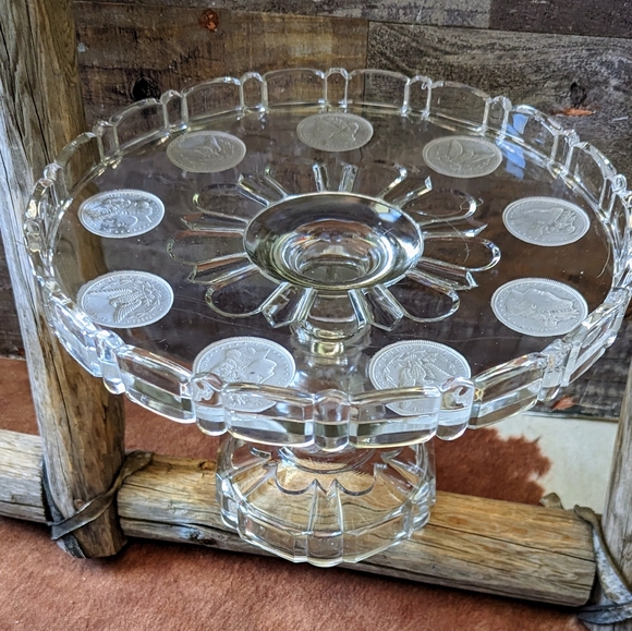 Antique 1892 Silver Dollar Glass Pedestal Cake Stand W Frosted Morgan Dollar - Picture 10 of 15